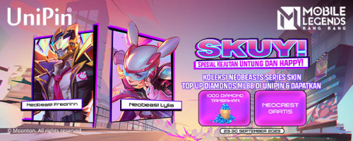 SKUY – Spesial Kejutan Untung dan HappY Tiap Top Up Diamonds MLBB di UniPin! Raih 1,000 Diamonds & Neocrest Gratis!